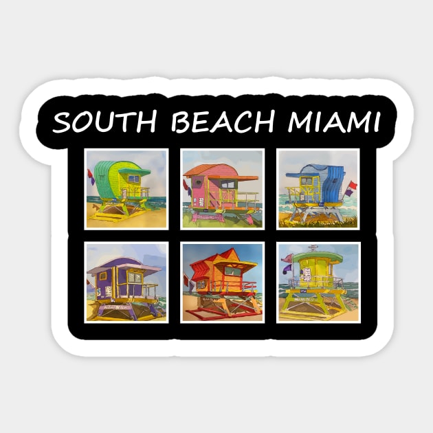 South Beach Miami - Lifeguard Towers - WelshDesigns Sticker by WelshDesigns